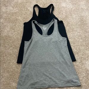 2 Nike Dry Fit Black and Gray Fitted Sleeveless Tank Tops